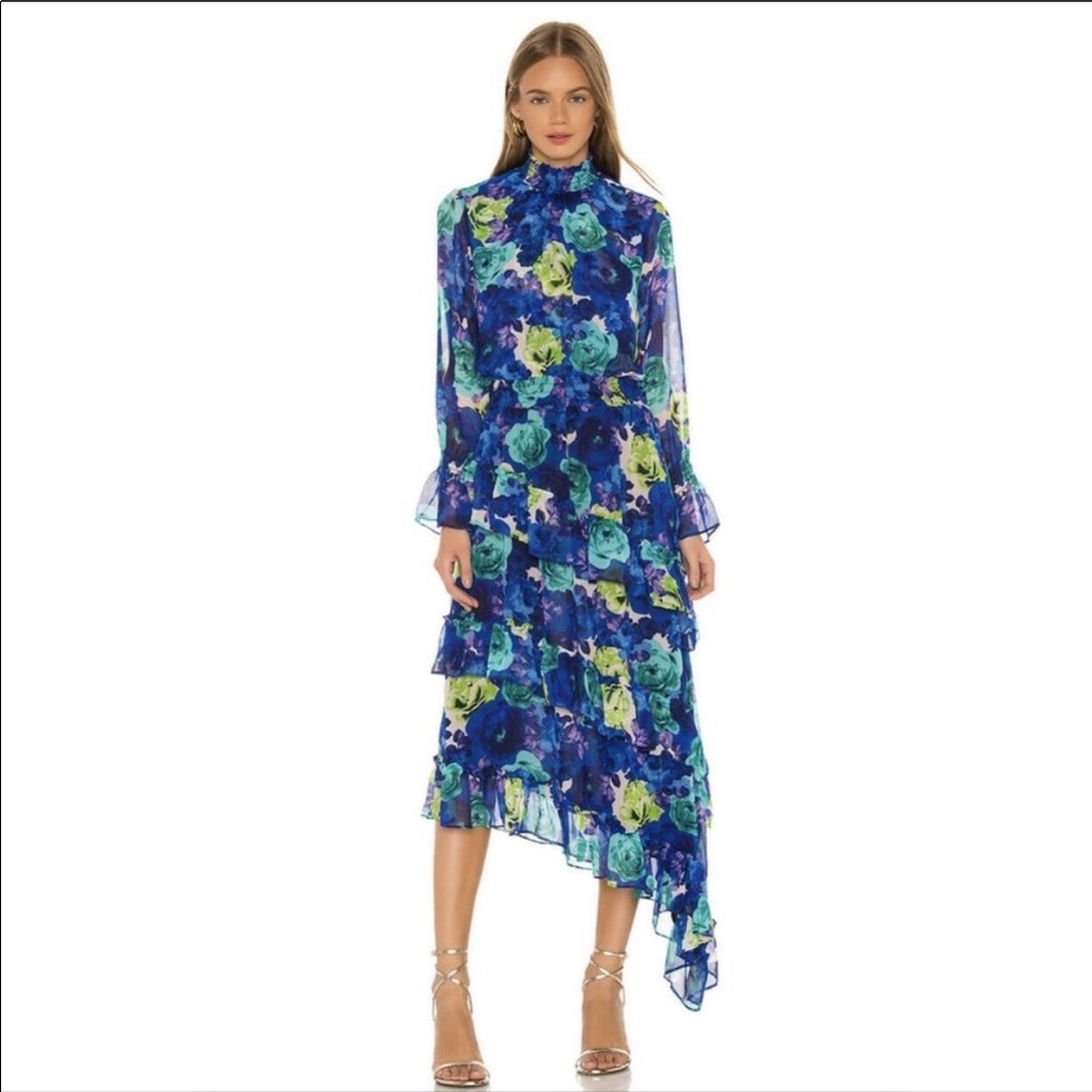 MISA mock neck floral maxi dress